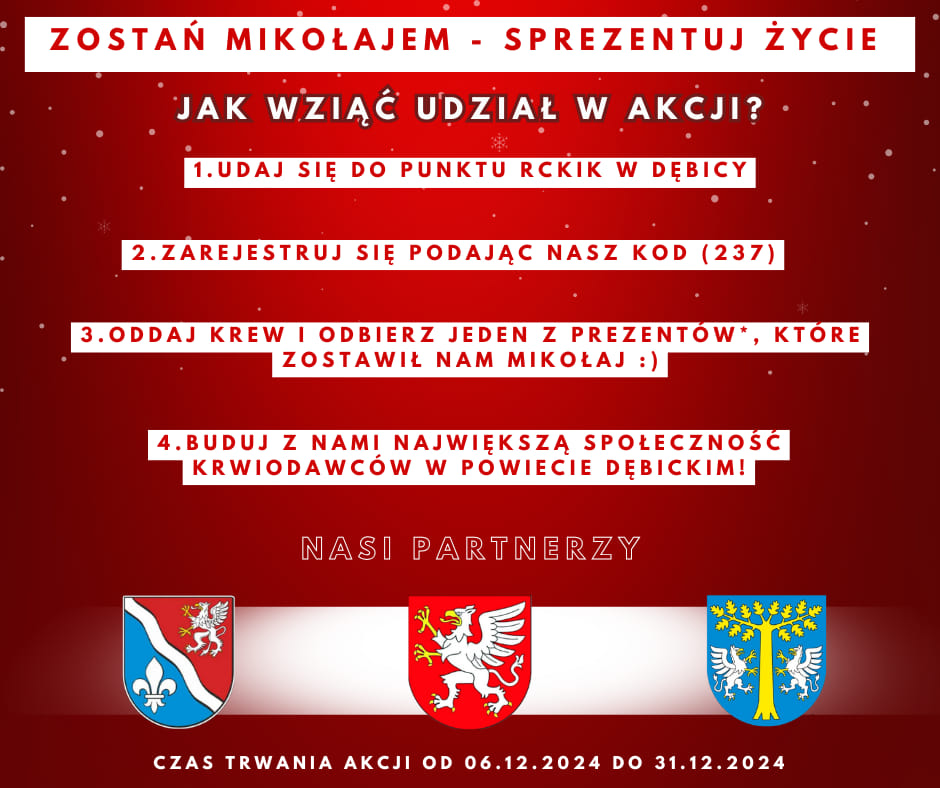 Rusza pierwsza edycja akcji „Zostań Mikołajem – Sprezentuj życie!” w Dębicy!